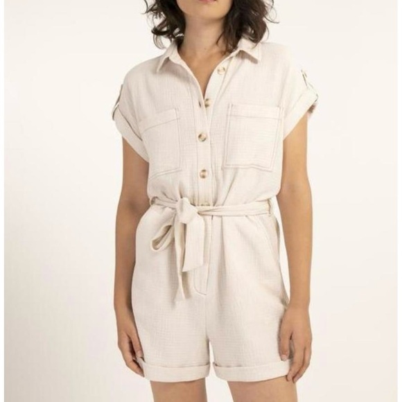 Beige Frnch Melina utility romper - Picture 1 of 6